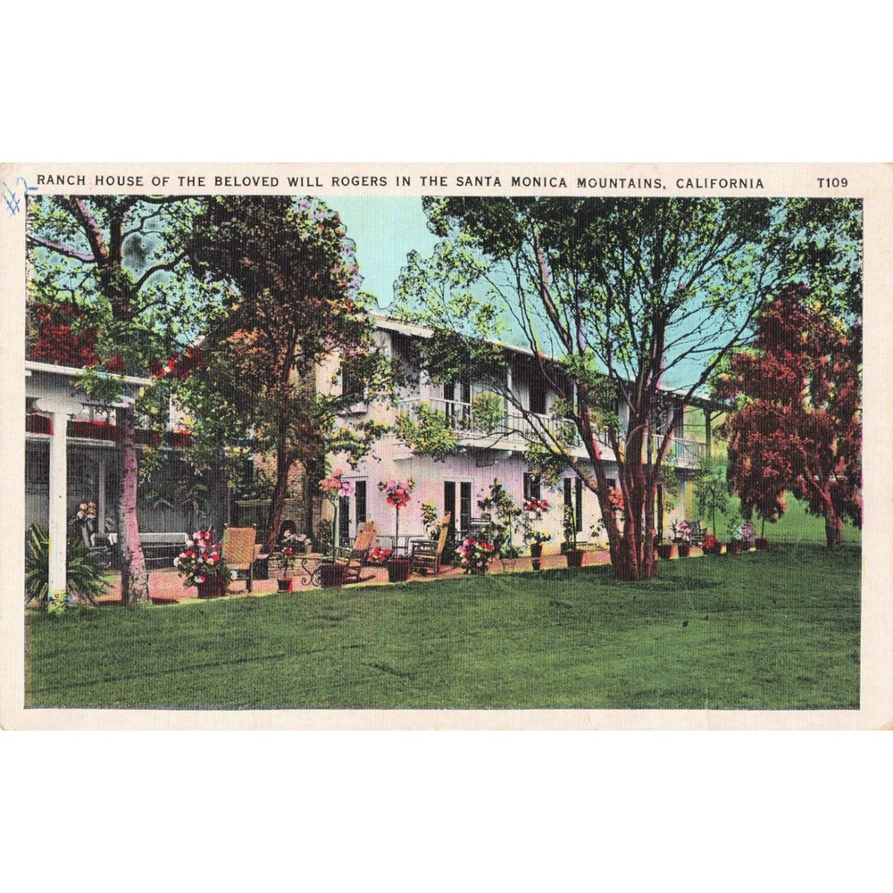 Vintage Will Rogers Ranch House Santa Monica Mountains California Linen Postcard - Picture 1 of 2